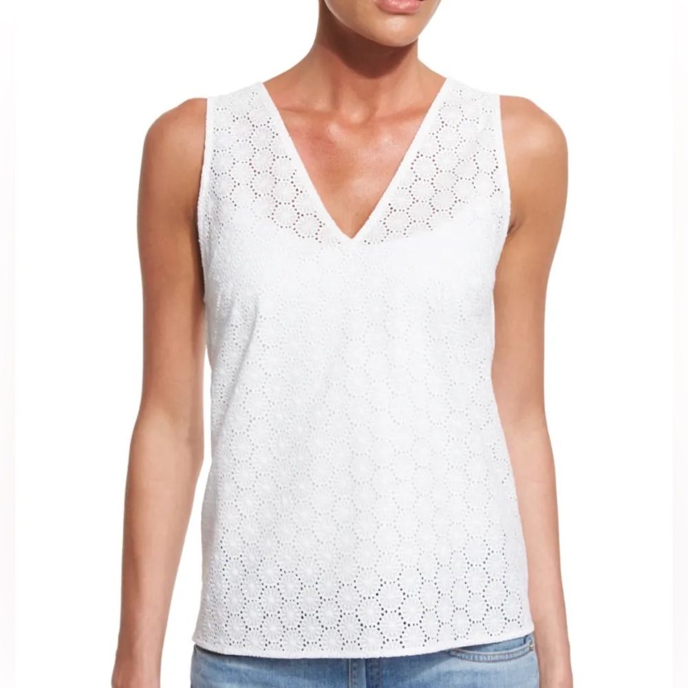 Rag & Bone Boho White Textured Eyelet Lace Crochet Sleeveless V Neck Tank Top Sm